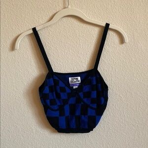 Future Collective Blue and Black Checkered Crop Top